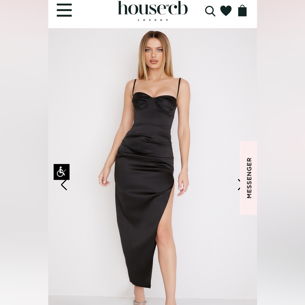 HOUSE OF CB
BLACK SATIN PLEATED CORSET MIDI DRESS